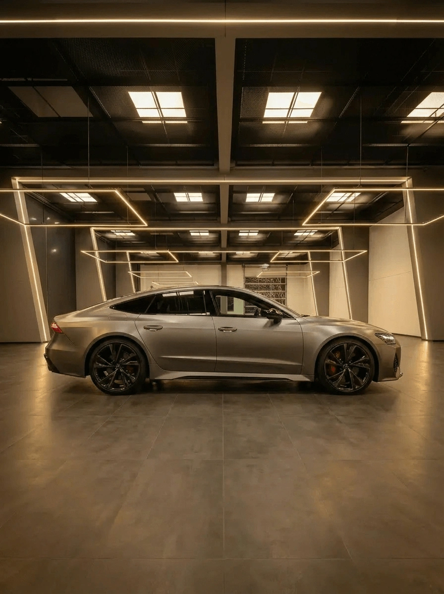 Audi A7 Rückansicht mit LED-Heckleuchten und sportlichem Look